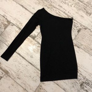 One shoulder black mini dress